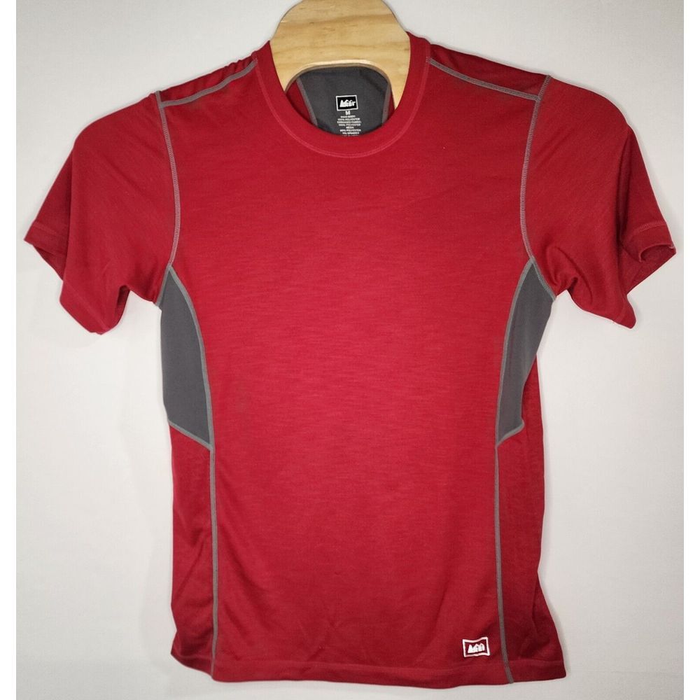 REI Mens Short Sleeve T-Shirt Size M Red/Gray‎ Polyester/Spandex Blend